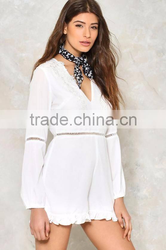 2017 new long sleeve chiffon white lace romper for women