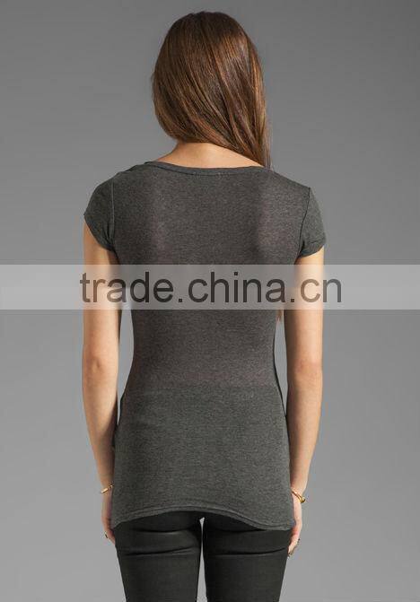 girls round neck charcoal melange tee shirts cotton