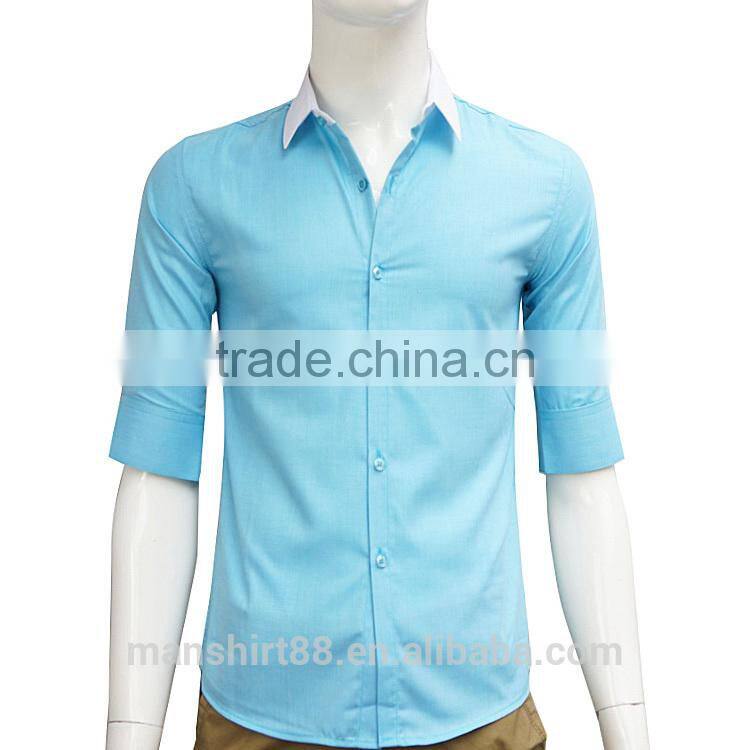 high quality contrast color half sleeve men dress shirt
