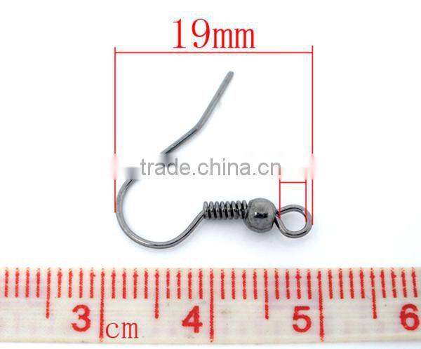 100 Pairs Gunmetal Ear Wire Hooks W/Ball Eearring Findings 18x19mm