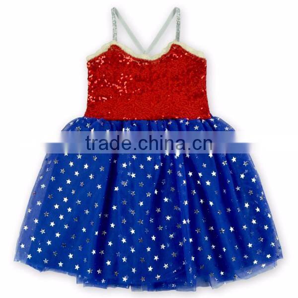 Wholesale 4th of July Sparkle Children Girls Dress Patriots' Day Sequin Baby Dress M6033104