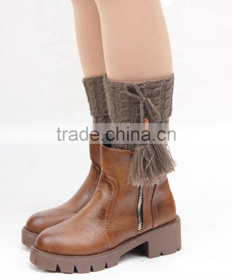 Hot Brown Women Knitting Snowflake Deer Shape Footless Knee Socks Leg Warmer