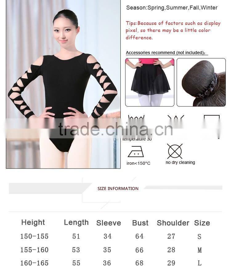 Women Ballet Bodysuit Ballet Leotards Ballerina Black Gymnastics Leotards Hollow Sleeve