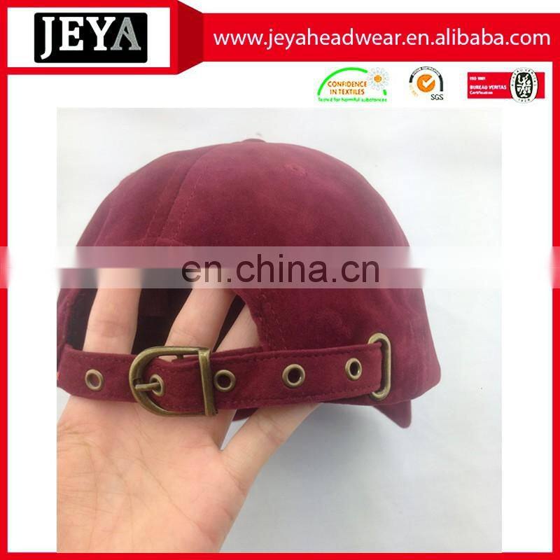 Suede baseball cap 6 panel sport cap with metal buckle