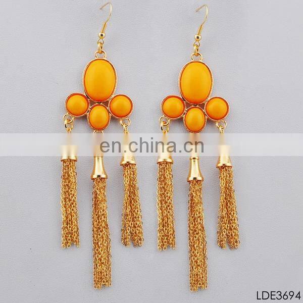 Fashion jewelry hot selling gold plated double rhombus stylish dangle earring