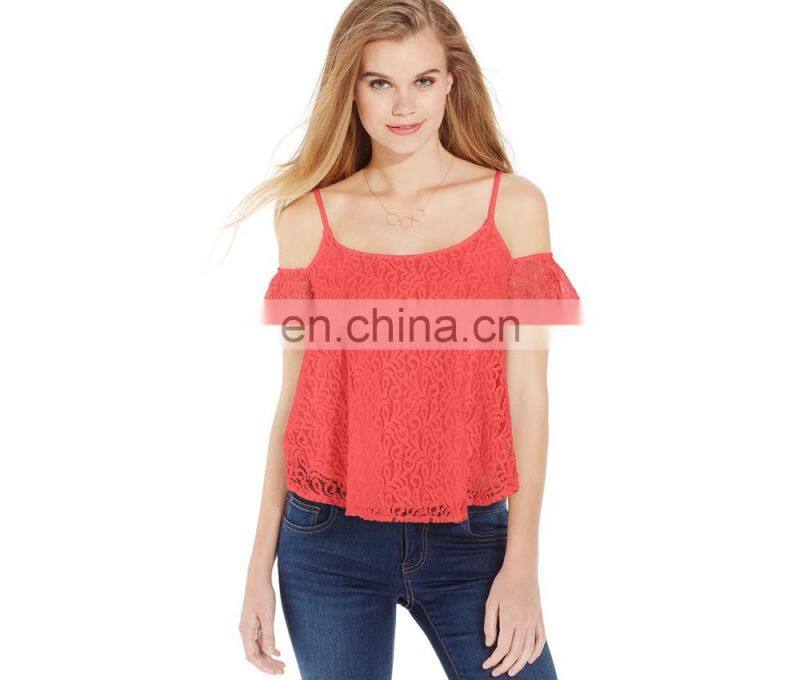 Special stylish OEM service strap lace crochet off shoulder women tank top