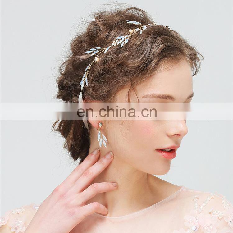 Wedding Accessories Enchanted Floral Opal Rhinestone Regal Reverse Hair Vine and Earring Set Headpiece Prom Halo Women Headpiece