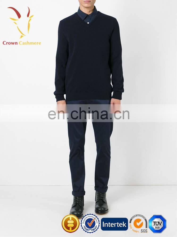 Navy men merino wool v neck pullover sweater