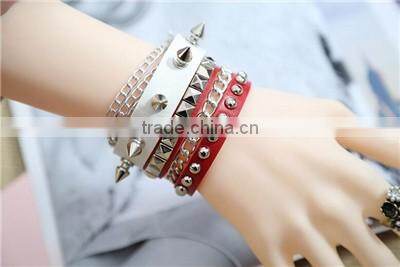 new style broader real leather steampunk decorative studs rivet men bracelets for couples