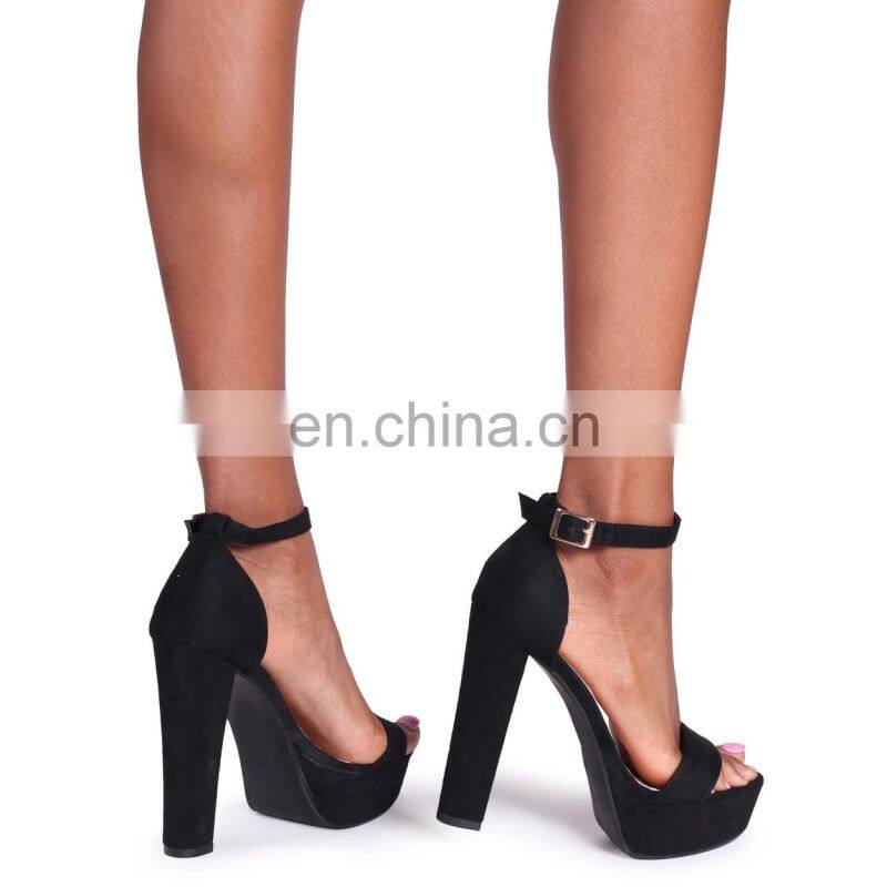 Platform High Block Heel Sandals Ladies Shoes (sandalias Mujer) Black Closed Back Barely There Women Pu Handmade Ankle Strap PK