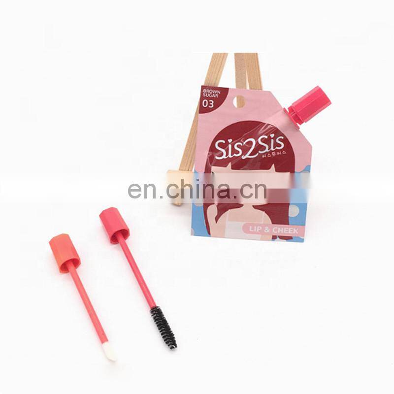 Custom printed makeup cosmetic spout pouch mascara and lip spout packaging bag with brush