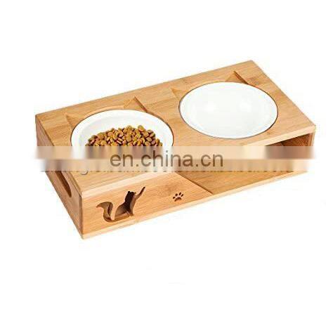 Bamboo Pet Bowl Elevated Dog Cat Food and Water Bowls Stand Feeder Poultry Feeder