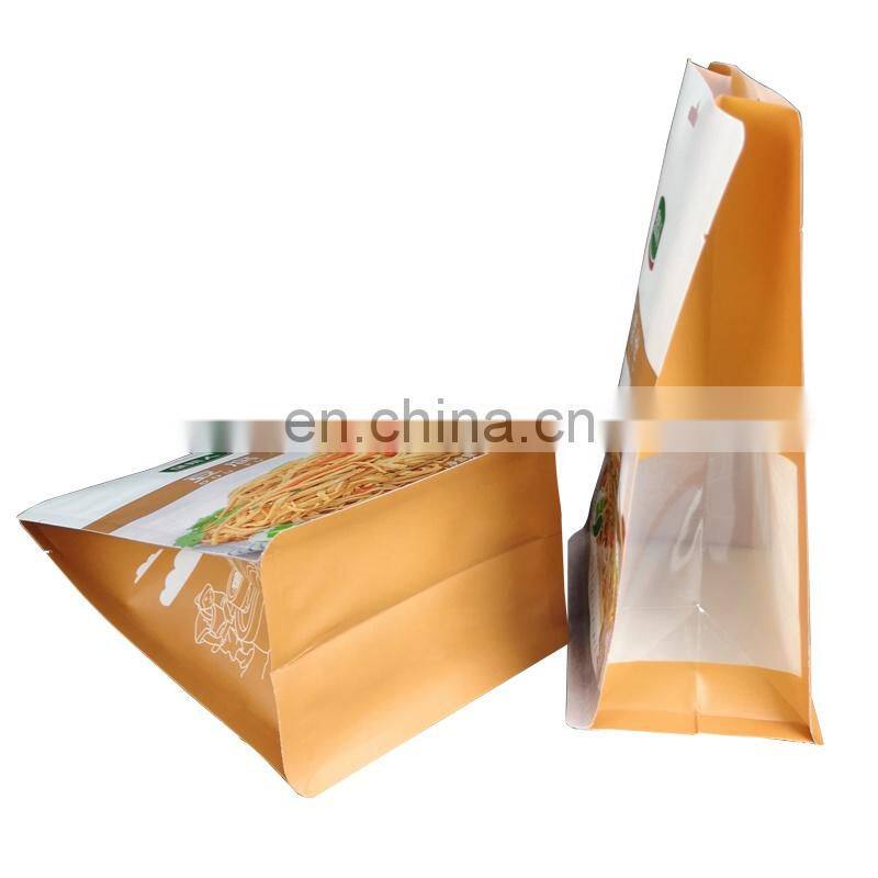Stand up flat bottom white kraft paper bag custom logo 390g Tofu Wire pouch resealable gusset bag with clear side window