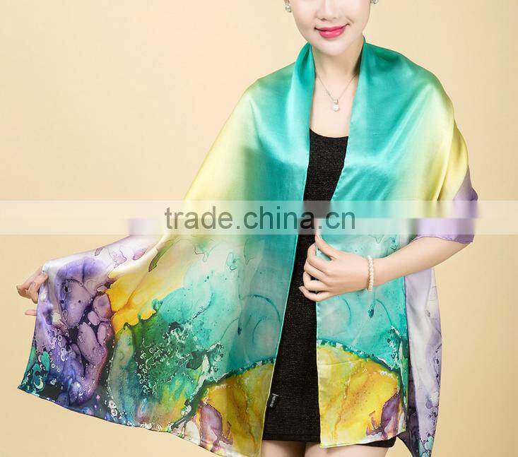 2015 latest custom women printed Silk satin Scarf
