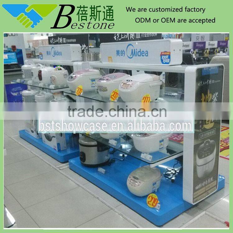 Fashion LED light box wooden gondola boat shelf for supermarket