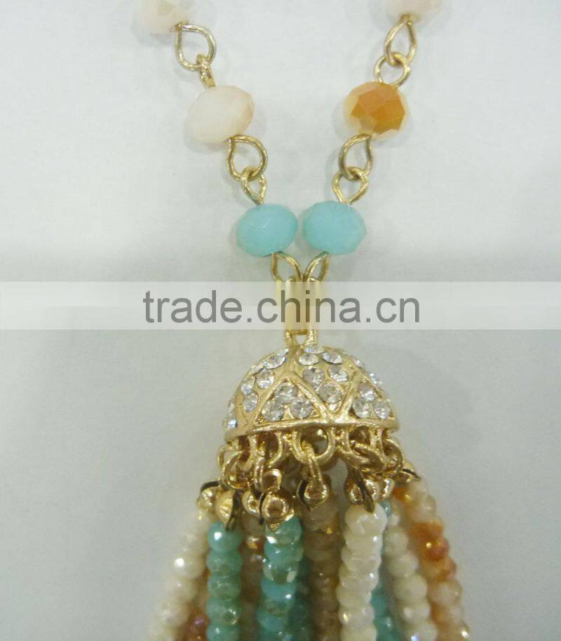 FASHION MULTI COLOR GLASS BEADED TASSEL NECKLACE