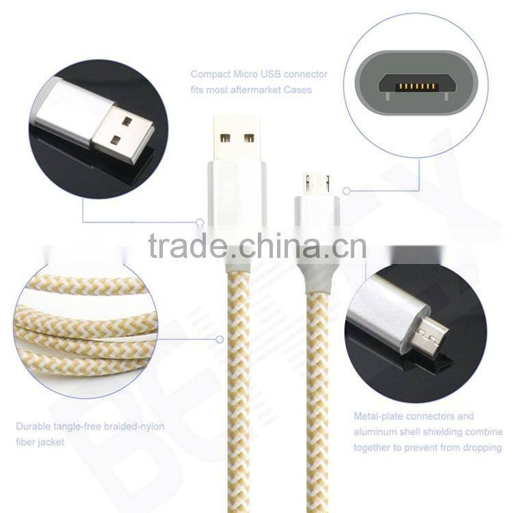 Woven Fabric Braided Flat Pipe Connector Micro USB Cable