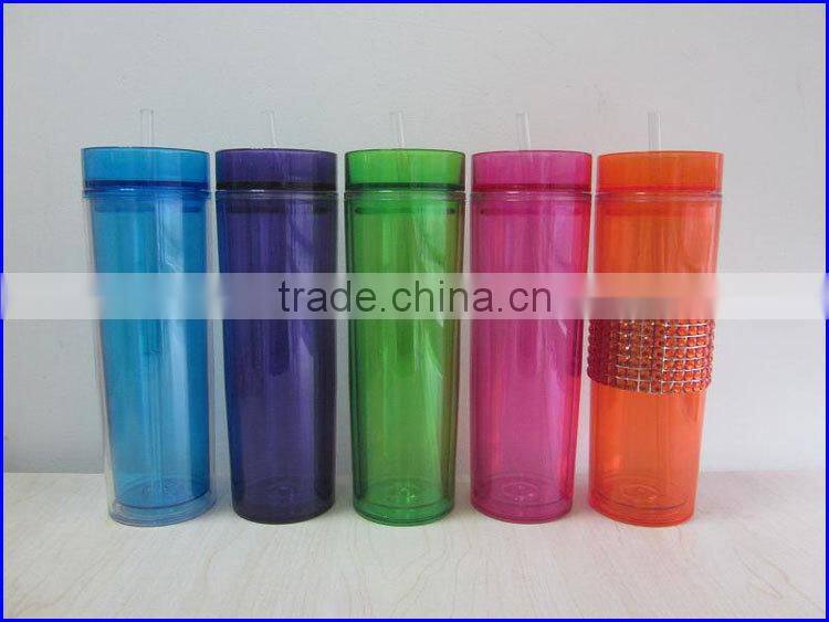BPA free Acrylic double wall 16 oz tumblers with straw and LED light FDA standard PVC or rhinestone decoration mugs