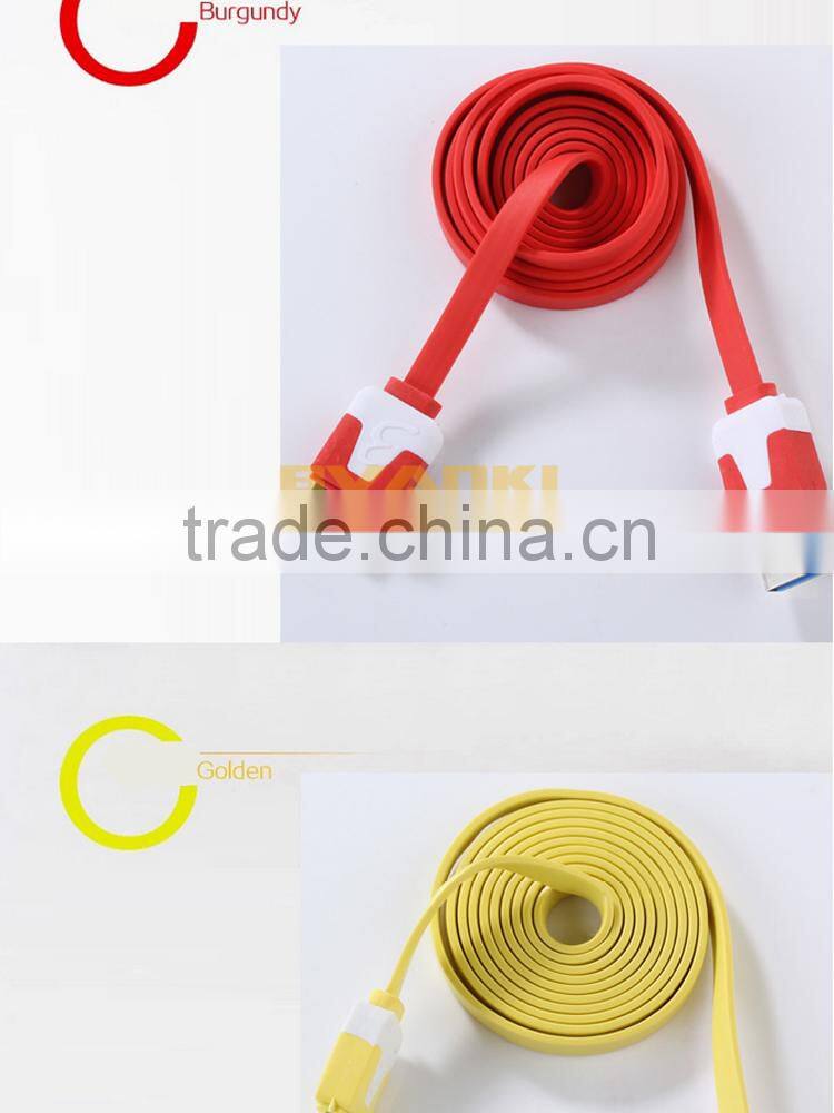 Factoy Wholesale Price flat noodle micro usb 3.0 data cable for Samsung galaxy Note3/S5