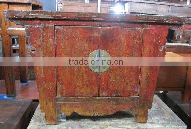 Antique Chinese two door small red wooden Cabinet
