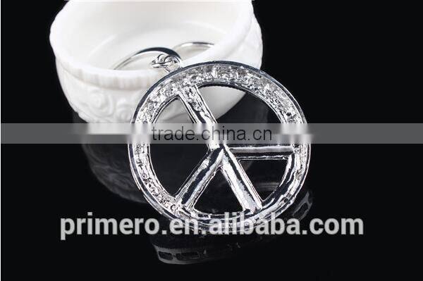 Car Cartoon Creative Peace Sign Logo Peugeot Alloy Crystal Key Chain Bag Hangings