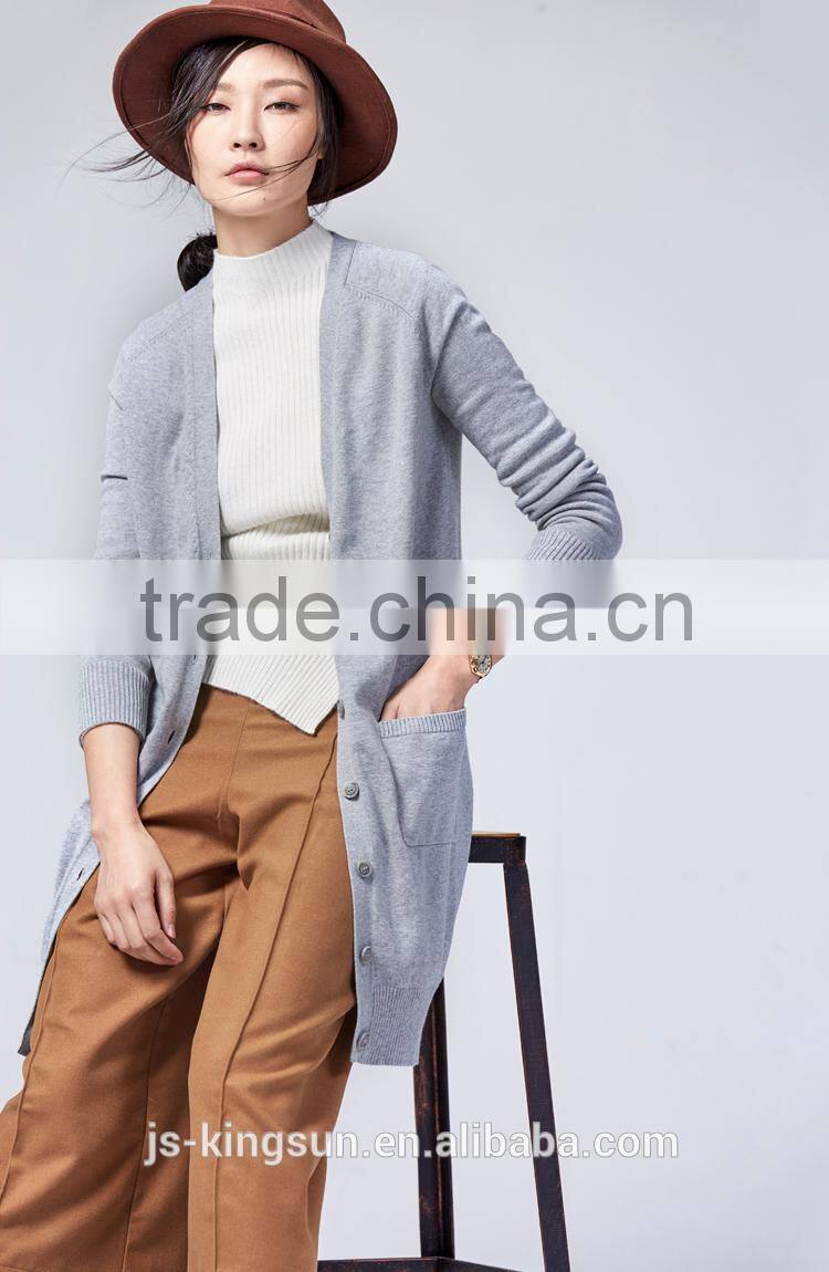 Woman 100% combed cotton knitted sweater coat