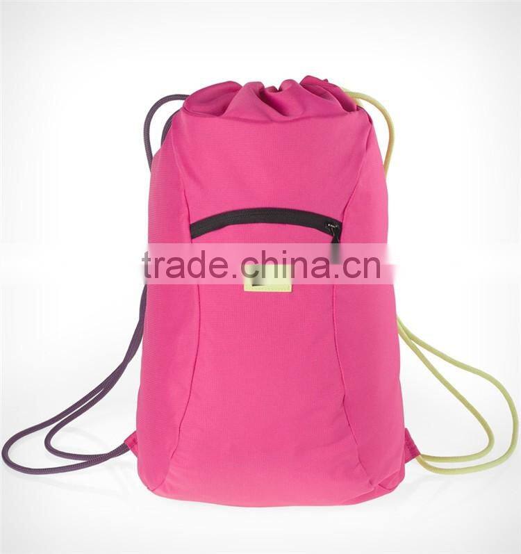 wholesale cheap small pink polyester outdoor gym backpack drawstring bag