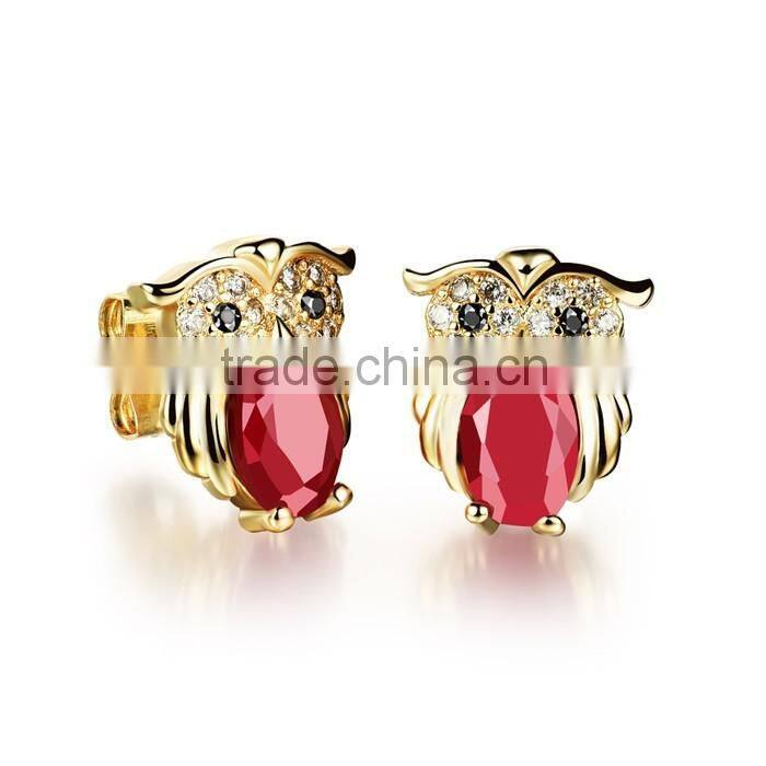 red CZ stone fashion jewelry 2016 owl women girl earring