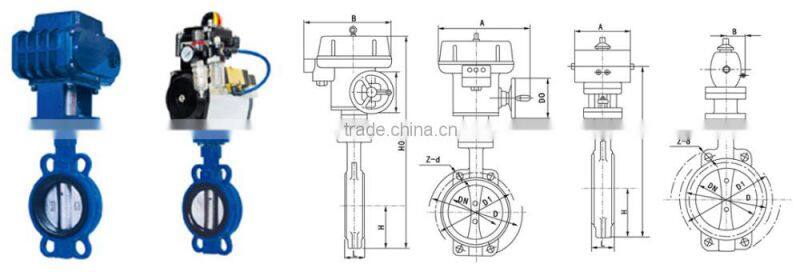 DN50 DN300 DN600 DN1000 PN16 gray iron wafer type motorized butterfly valve