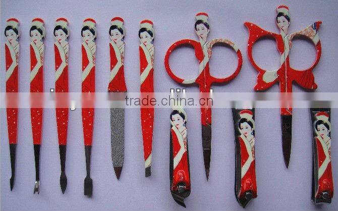 red/yellow disposable stainless steel manicure set 11pcs,nail care set for beauty