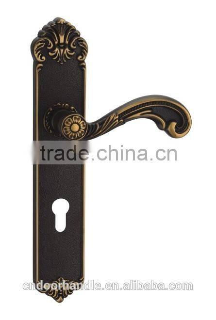 China Brass door handles 250-270mm long plate with 8545 lock body and brass cylinder