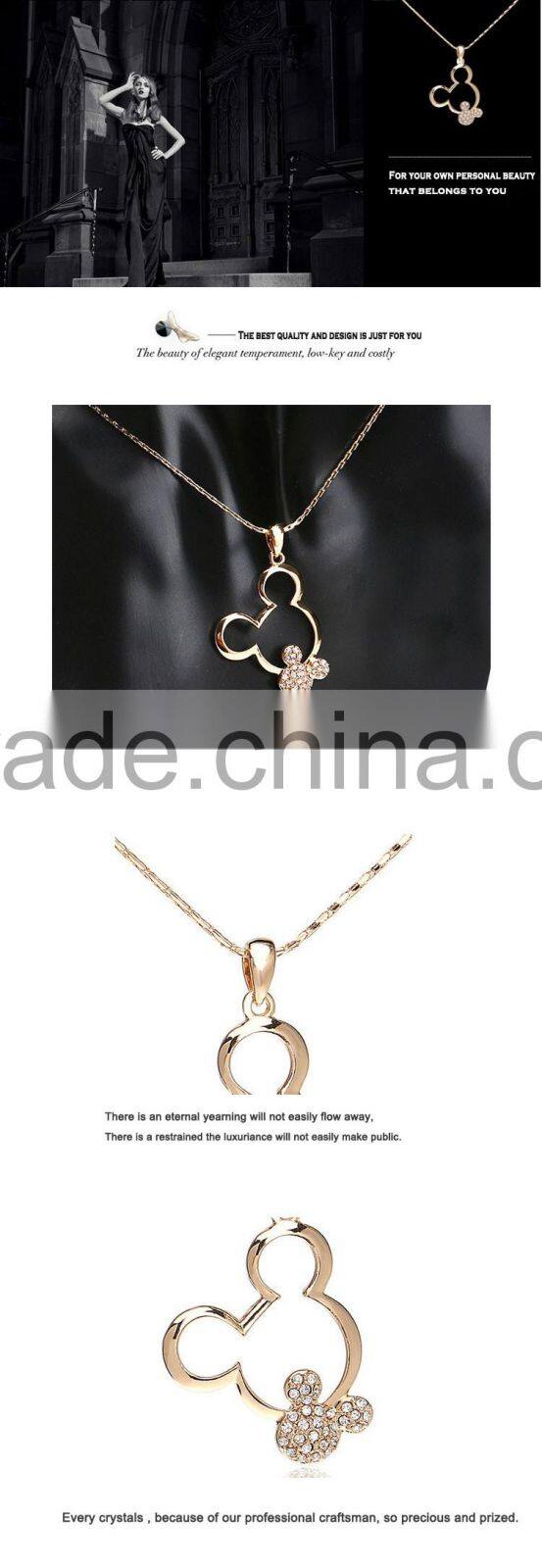 Cartoon Animal Designs Pendant 18k White/Yellow Gold Plated Austrian Crystal Rhinestone Alloy Chain Statement Necklace