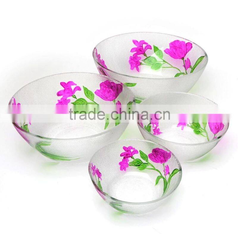 Hand Painted Round Food Rrade Clear Glass Plate With Flower Design