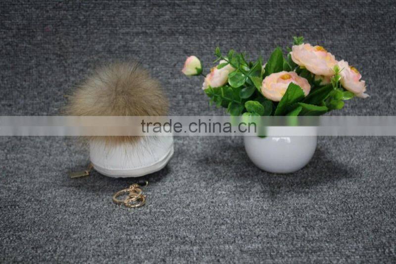 Hot sale cute hat with raccoon fur keychain for smartphone/hand bag/car