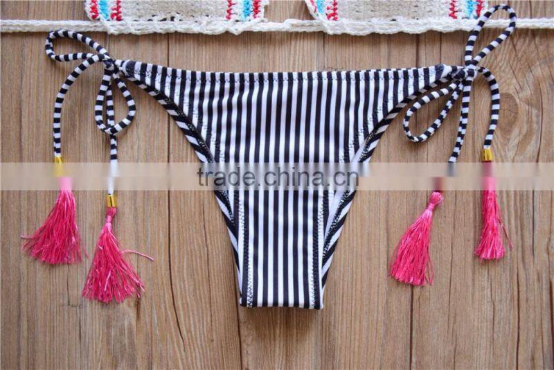 beautiful white and red stripe handmade crochet bikini