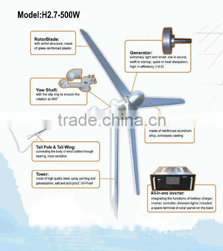 500W small size wind turbine for home use