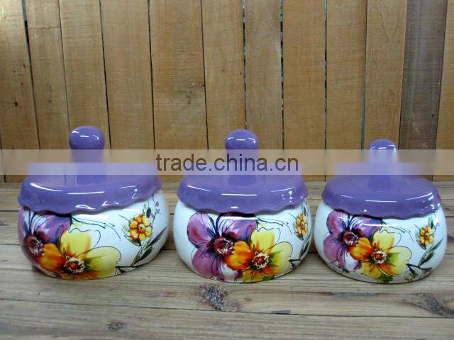 Elegant Flower Decal Ceramic Cake /Fruit Serving Plate with Wooden Stand for Party
