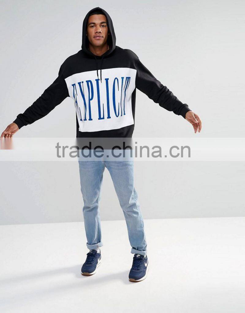 Daijun OEM drawstring 100% cotton black silk-screen logo men pullover oversized hoodie