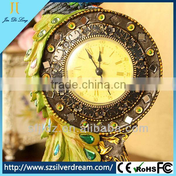 Environmental protection resins quiet sweep desk alarm peacock clock