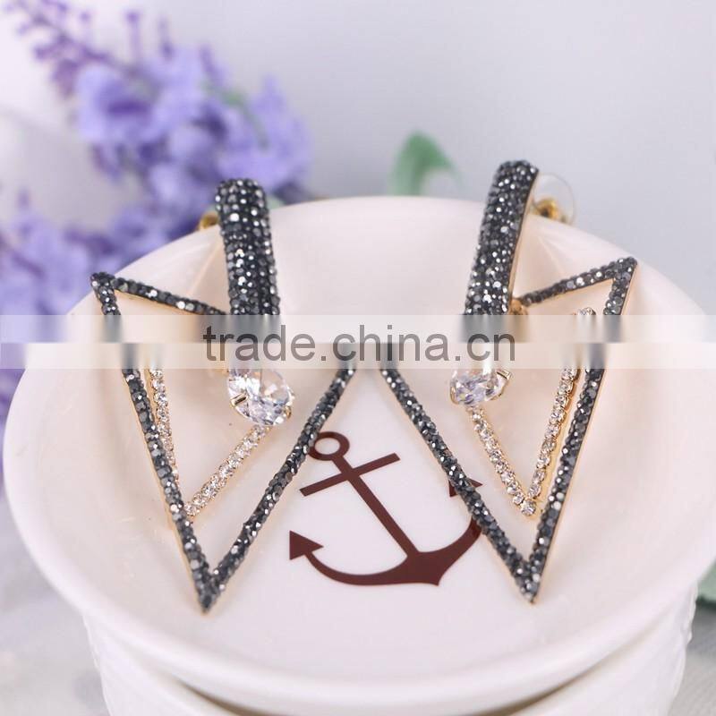 Double Triangle Stud Earrings, Crystal Gold Earrings Designs For Girls