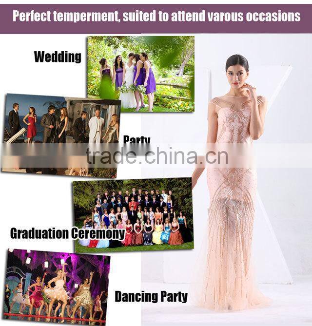 Hot sale Gorgeous Pink short sleeve transparent backless fashion beaded party sexy dress elegant young sex evening dress