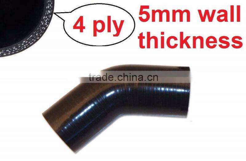 3'' 76mm high temperature reinforced automotive black elbow 45 degree silicone hose