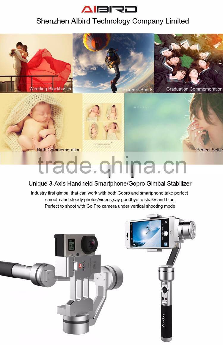 AIbird Uoplay smooth 3 axis gimbal /stabilizer and handheld gimbal for action camera and smartphone