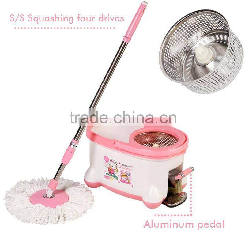 Walkable Deluxe Magic Mop and Spin Dry Bucket with two Mop Heads + Squeegee
