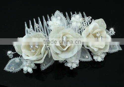 Bridal Wedding Ivory Fabric 3D Rose Crystal Hair Comb CT1485