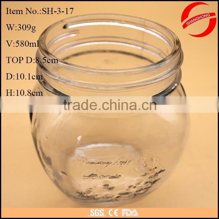 580ml clear glass round jar with lid for jam wholesale