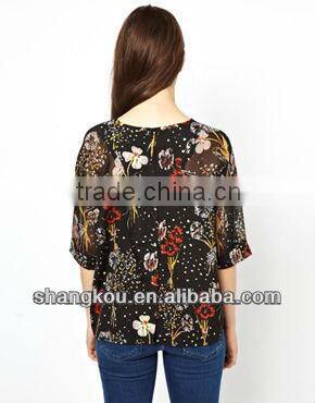 2013 high fashion design women summer chiffon blouse&tops chiffon printed blouse&top elegant with round neck zhk 77