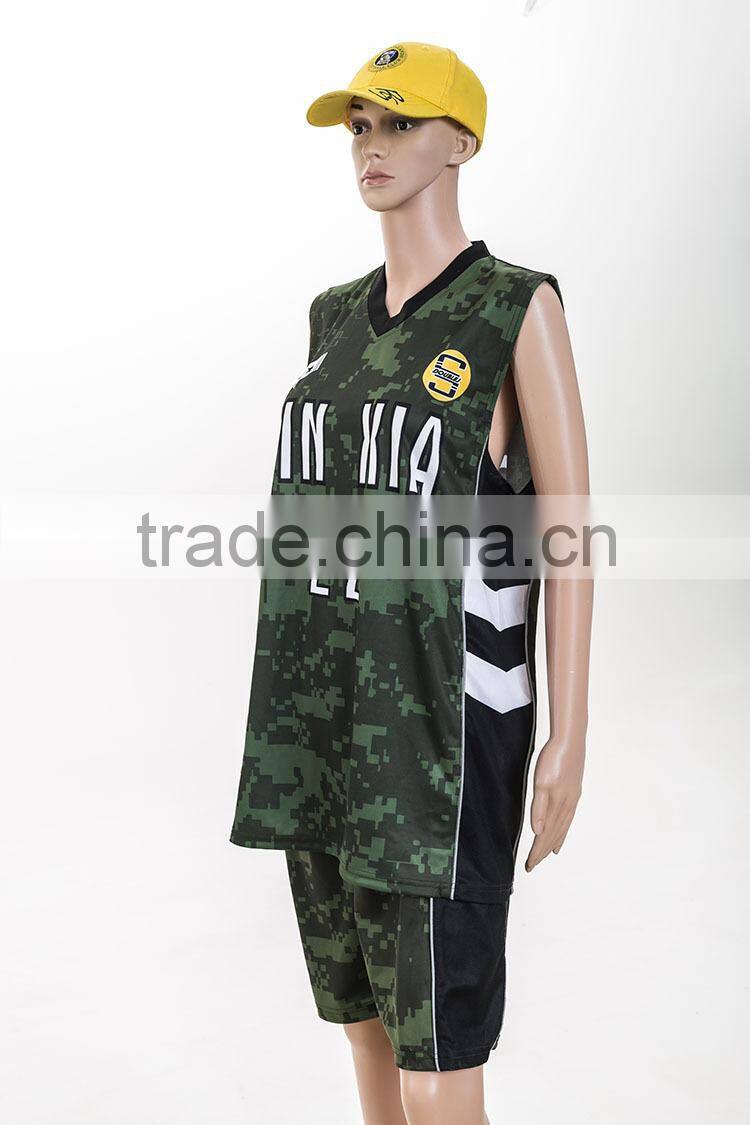 sublimated camo blue reversible basketball jerseys/custom digital camo basketball uniform