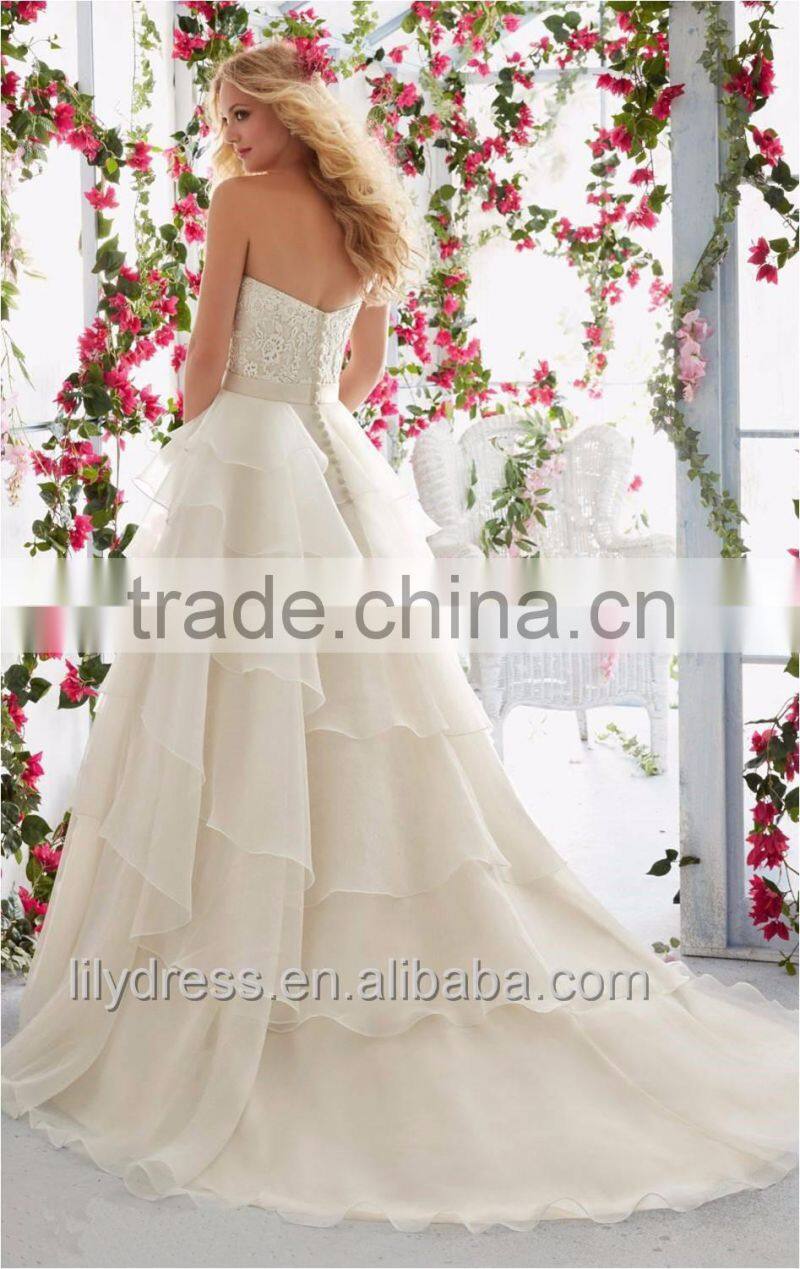 Romantic Puffy Tiered Ruffles Princess Wedding Dress 2016 New Fashion Hot Sale Sweetheart Crystal Sash Bridal Gown ML047