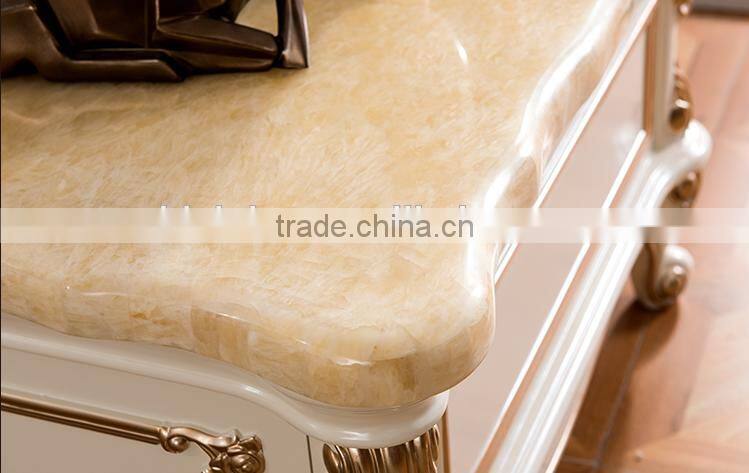 Marble top solid wood square end table with drawer